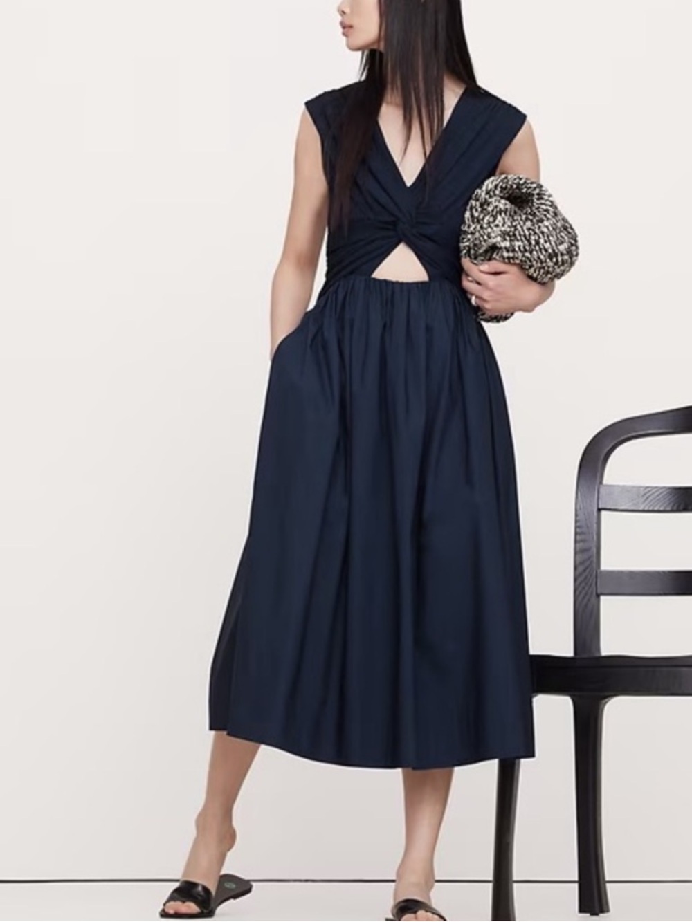 NWT Banana Republic Navy Blue Mixed-Media Cut-Out Midi Dress